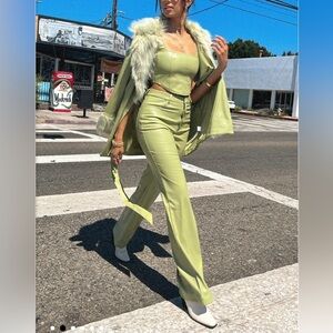 Show Me Your Mumu Tribeca Faux Leather Flare Pants in Sage